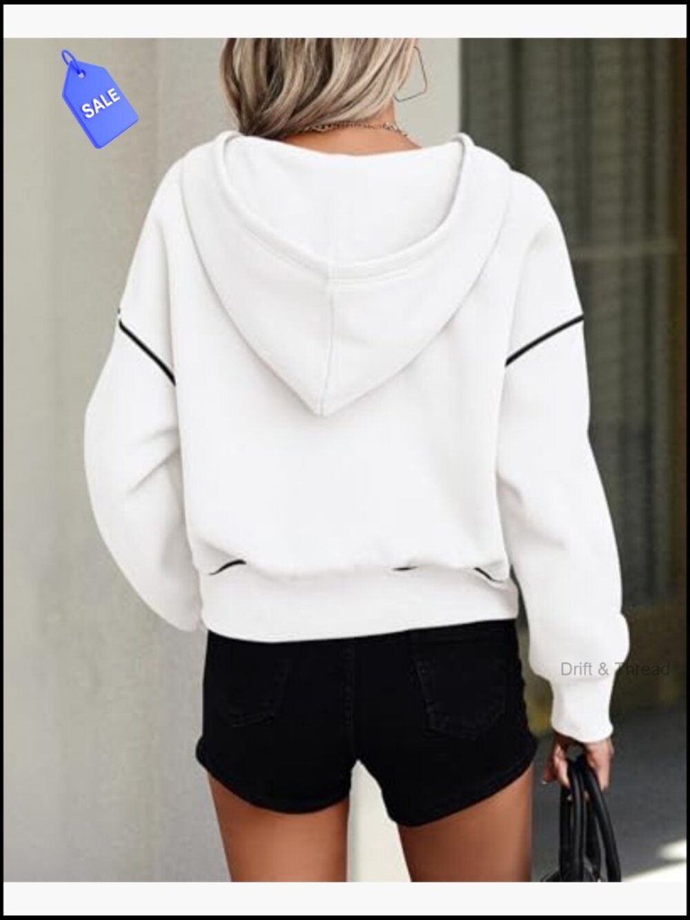 Cropped Half Zip Hoodie Fleece Lined Long Sleeve Pullover Winter Sweatshirt - Picture 2 of 7